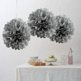 12 Pack 10" Silver Paper Tissue Fluffy Pom Pom Flower Balls