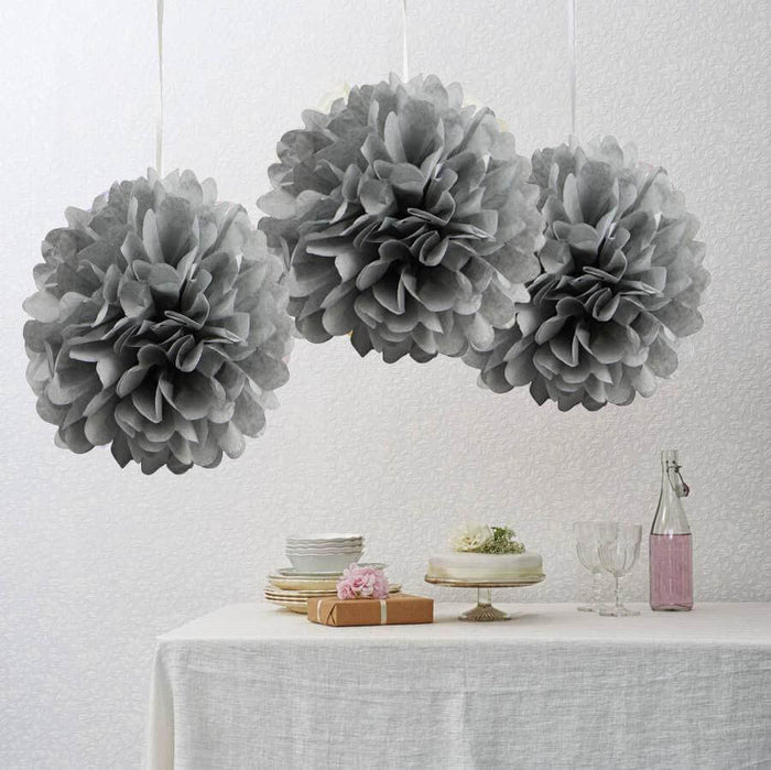 12 Pack 10" Silver Paper Tissue Fluffy Pom Pom Flower Balls