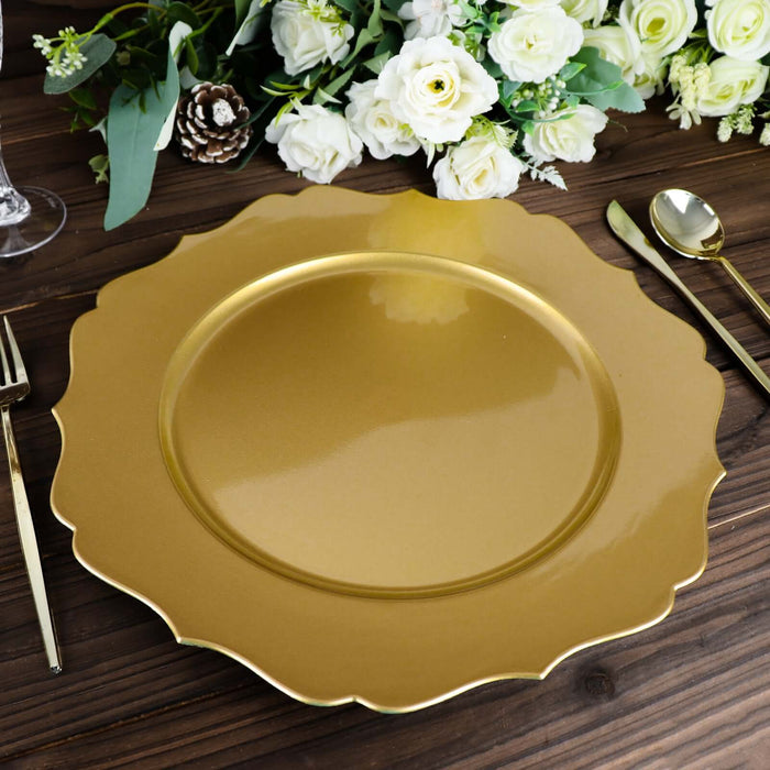 6 Pack | 13inch Metallic Gold Acrylic Charger Plates Scalloped Rim, Gold Plastic Charger Plates