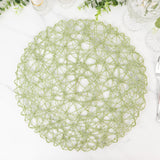 6-Pack Table Placemats Woven Fiber Design Sage Green Round - Disposable Mats for Dining and Events 15"