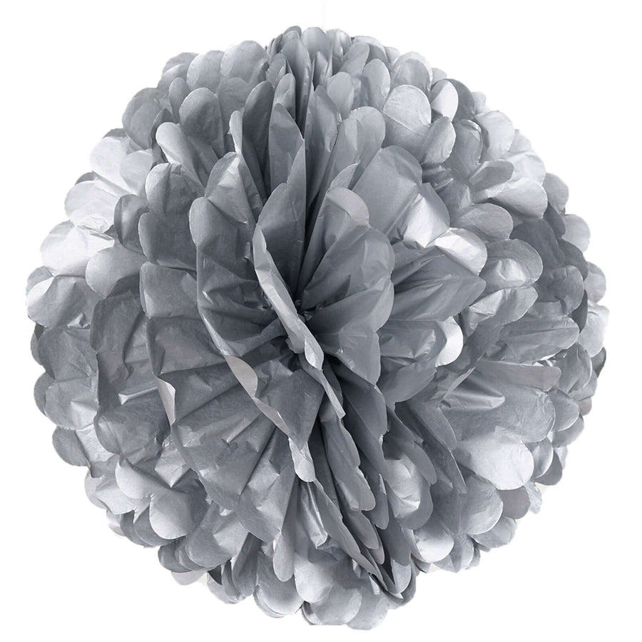 6 Pack 16inches Silver Paper Tissue Fluffy Pom Pom Flower Balls