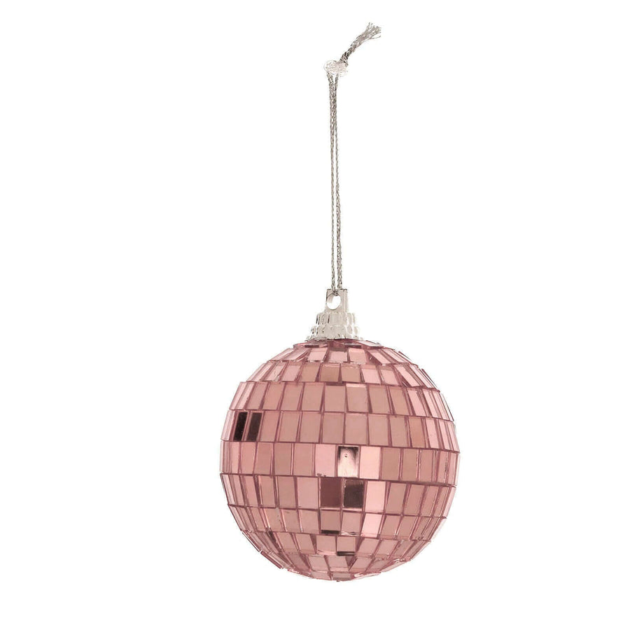 2inch Blush / Rose Gold Foam Disco Mirror Ball With Hanging Strings, Holiday Christmas Ornaments