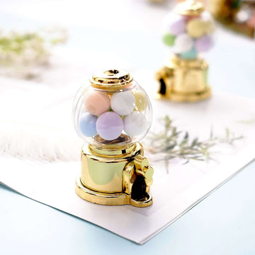 6 Pack 3.5" Clear Gold Mini Gumball Machine Treats Party Favor Boxes, Small Candy Container Gift Boxes