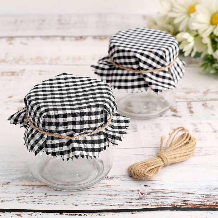 6inch Black/White Gingham Mason Jar Cloth Lid Covers, Checkered Jam Jar Covers with Jute String