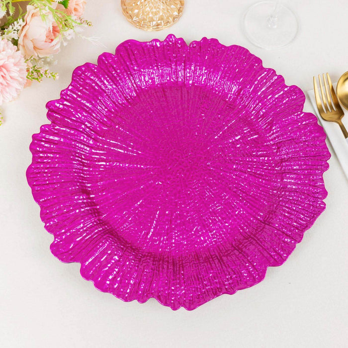 6 Pack 13inch Fuchsia Round Reef Acrylic Plastic Charger Plates, Dinner Charger Plates