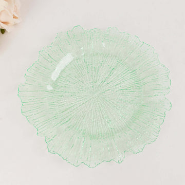 6-Pack Acrylic Plastic Round Charger Plates 13" in Transparent Green with Reef Design, Dinner Charger Tableware