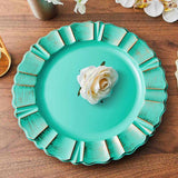 13inch Round Turquoise Acrylic Plastic Charger Plates With Gold Brushed Wavy Scalloped Rim