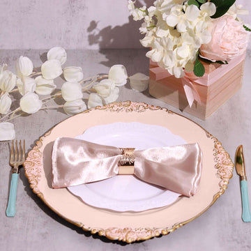 6-Pack Acrylic Round Charger Plates 13" in Blush with Gold Embossed Baroque Rim, Antique Decorative Dinner Party Charger Tableware