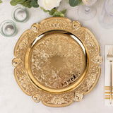 6 Pack Gold Round Acrylic Charger Plates With Floral Embossed Scalloped Rim, 13inch Unbreakable