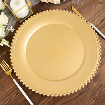 6-Pack Acrylic Round Charger Plates 13" in Gold with Beaded Rim, Decorative Dinner Party Charger Tableware