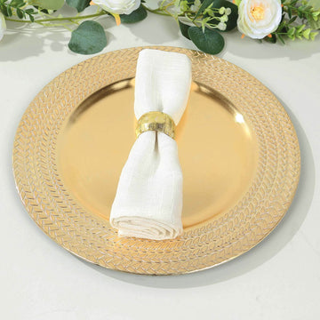 6-Pack Acrylic Round Charger Plates 13" in Gold with Wheat Pattern Rim, Stylish Dinner Party Charger Tableware