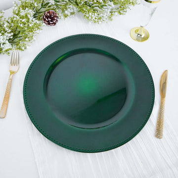 6-Pack Acrylic Round Charger Plates 13" in Hunter Emerald Green with Beaded Rim, Dinner Charger Event Tabletop Decor