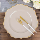 6 Pack | 13inch Taupe / Gold Scalloped Rim Acrylic Charger Plates, Round Plastic Charger Plates