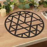 6 Pack Black Laser Cut Geometric Triangle Cardboard Dining Table Mats, Round Disposable Placemat