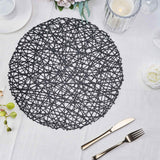 6 Pack Black Vinyl Placemats, Decorative Woven Non-Slip Round Table Mats 15"