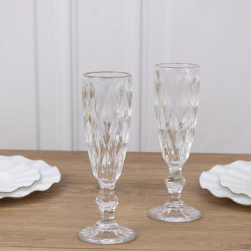 6-Pack Champagne Flute Glasses Clear Textured Crystal Cut Design - Chic Wine Goblets for Parties & Events 6oz 8"