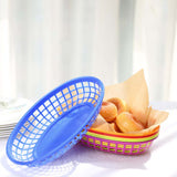 6 Pack | Colorful Oval Plastic Deli Serving Tray Baskets With 50 Wax Paper Liners