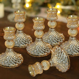 6 Pack | 4inch Gold Glass Diamond Pattern Pillar Votive Candle Stands