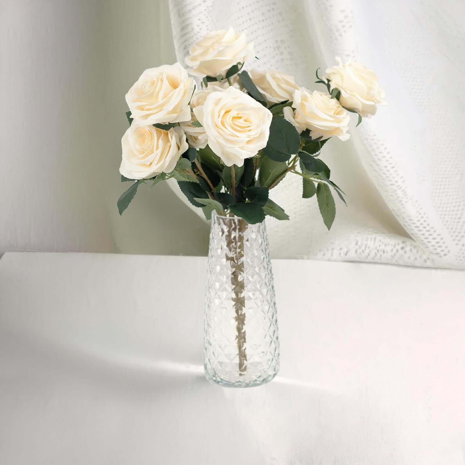 6-Pack Glass Urn Vases Clear with Diamond Crystal Cut Pattern - Stylish Decorative Design for Event Decor 8.5"