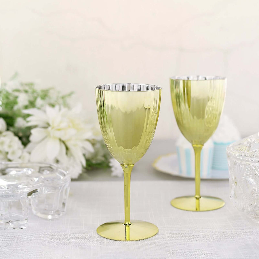 6 Pack | Gold 8oz Plastic Wine Glasses, Disposable Wine Goblets