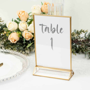 6-Pack Gold Frame Acrylic Table Sign Holders Double-Sided Display for Numbers and Menus - Perfect for Weddings 5"x9"