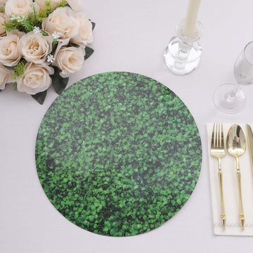 6-Pack Disposable Table Placemats in Green Boxwood Leaf Print - 700GSM Cardboard Placemats for Forest & Garden Theme Party Decor 13"