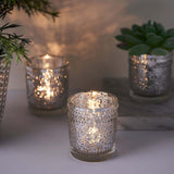 6 Pack | Silver Mercury Glass Primrose Candle Holders, Votive Tealight Holders