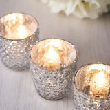 Metallic Silver Mercury Glass Votive Candle Holders, Tealight Candle Holders - Geometric Designs