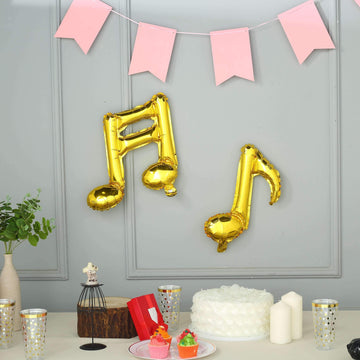 6 Pack Metallic Gold Single and Double Music Note Mylar Foil Balloons