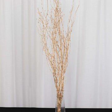 6-Pack Natural Birch Tree Branches 46" Metallic Gold - Versatile Extra Long Decorative Dried Willow Twigs Sticks for Vase Centerpiece Wedding Decor