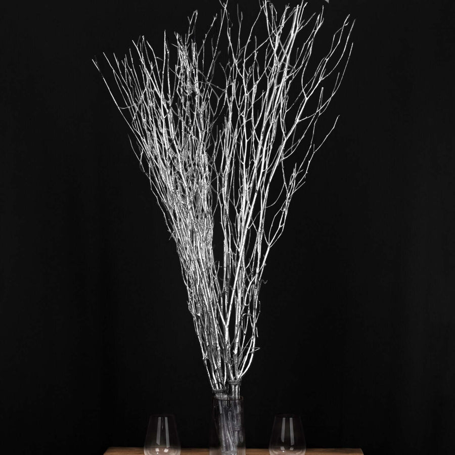 6 Pack Metallic Silver Extra Long Willow Tree Branches