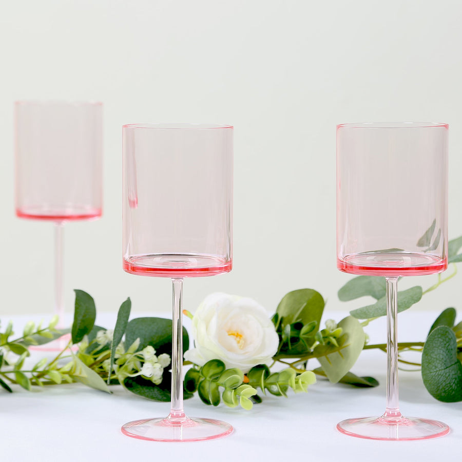 6 Pack Transparent Blush Plastic Reusable Cocktail Glasses With Long Stem