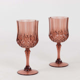 6 Pack 8oz Dusty Rose Crystal Cut Reusable Plastic Cocktail Goblets, Shatterproof Wine Glasses