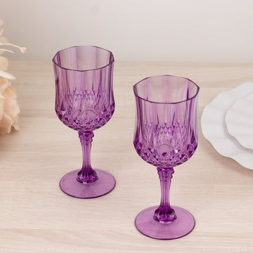 6-Pack Plastic Cocktail Goblets Purple Transparent Crystal Cut - Shatterproof Drinkware 8oz