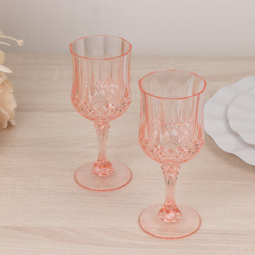 6-Pack Plastic Cocktail Goblets Transparent Blush Crystal Cut - Shatterproof Drinkware 8oz