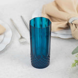 6 Pack 14oz Navy Blue Crystal Cut Reusable Plastic Cocktail Tumbler Cups, Shatterproof Tall Highball