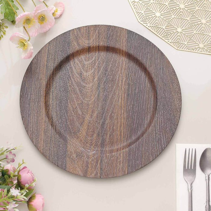 6 Pack | 13inch Dark Brown Rustic Faux Wood Plastic Charger Plates