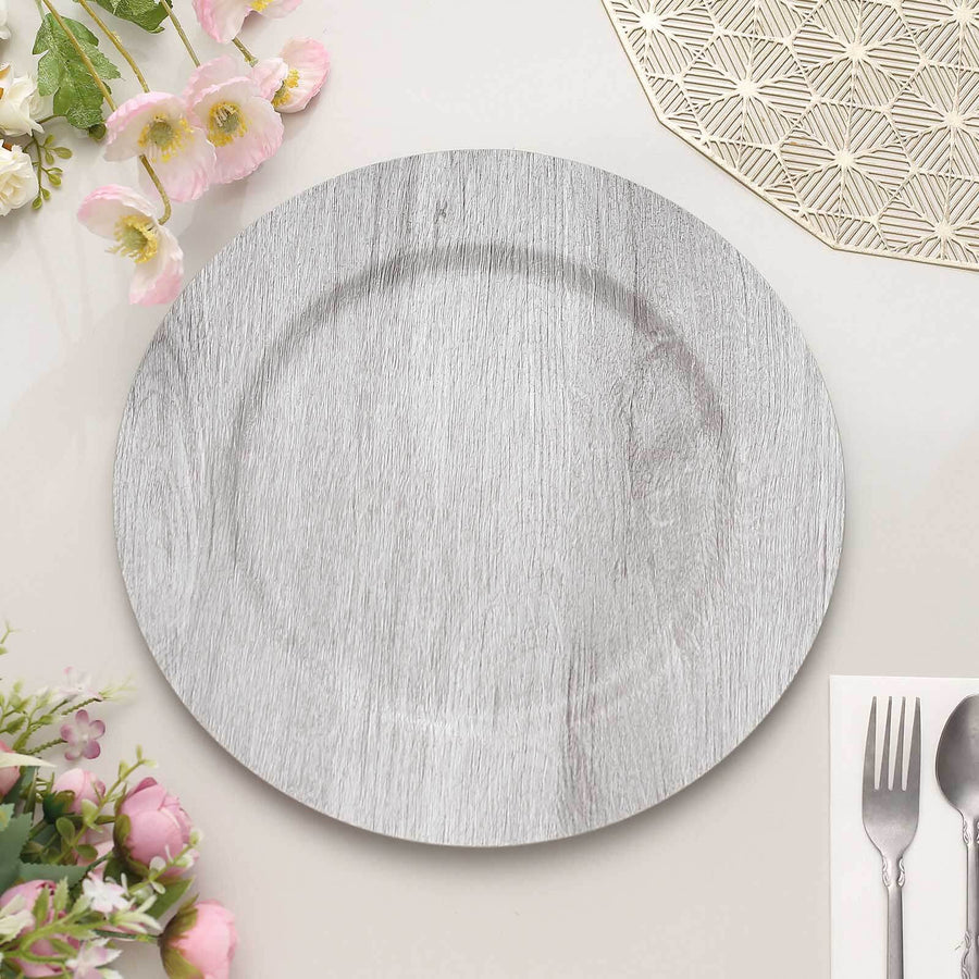 6 Pack | 13inch Gray Rustic Faux Wood Plastic Charger Plates