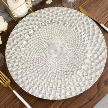 6-Pack Plastic Round Charger Plates 13" in Silver with Peacock Pattern, Exquisite Decorative Dinner Party Charger Tableware