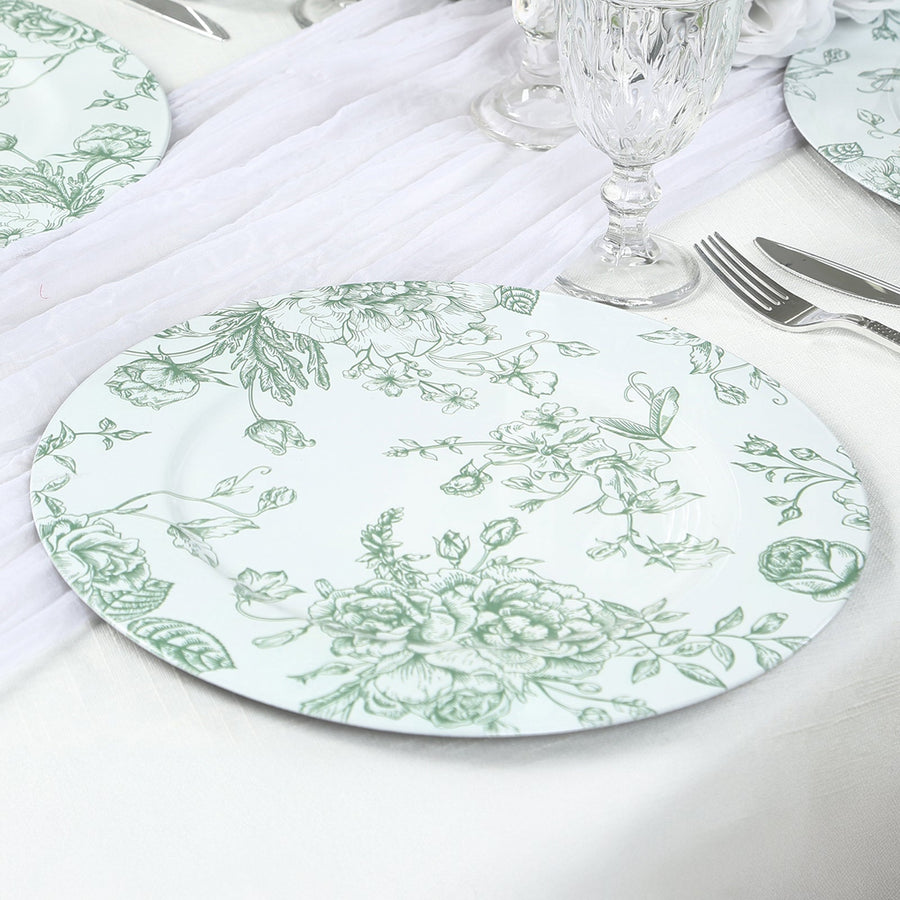 6 Pack Round Floral Acrylic Charger Plates in French Toile Pattern