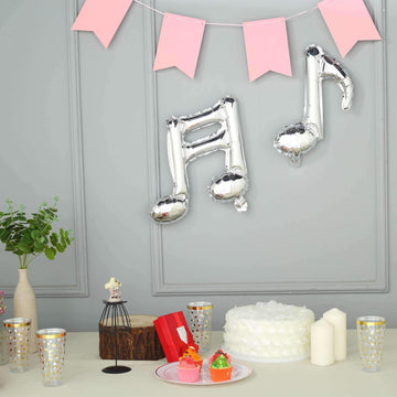 6 Pack Shiny Silver Single and Double Music Note Mylar Foil Balloons