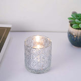 6 Pack | 3inch Shiny Silver Mercury Glass Candle Holders, Votive Tealight Holders - Geometric Design