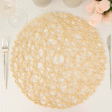 6 Pack | 15inch Beige Paper Fiber Woven Placemats, Round Table Mats