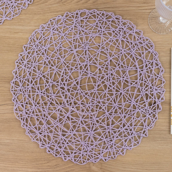 6 Pack Lavender Lilac Woven Fiber Disposable Placemats, Round Table Mats 15inch