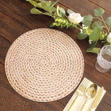 6 Pack Wheat Woven Rattan Print Disposable Dining Table Mats, 13inch Round Cardstock Paper Placemats