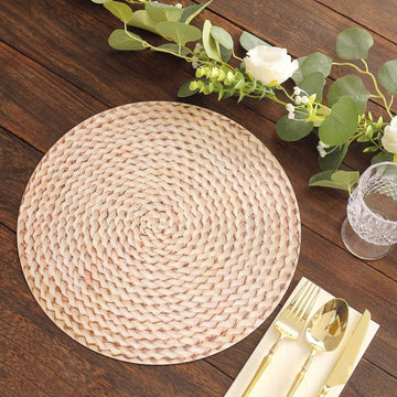 6-Pack Disposable Table Placemats in Wheat with Woven Rattan Print - 700GSM Cardboard Placemats for Rustic Themes & Outdoor Events 13"