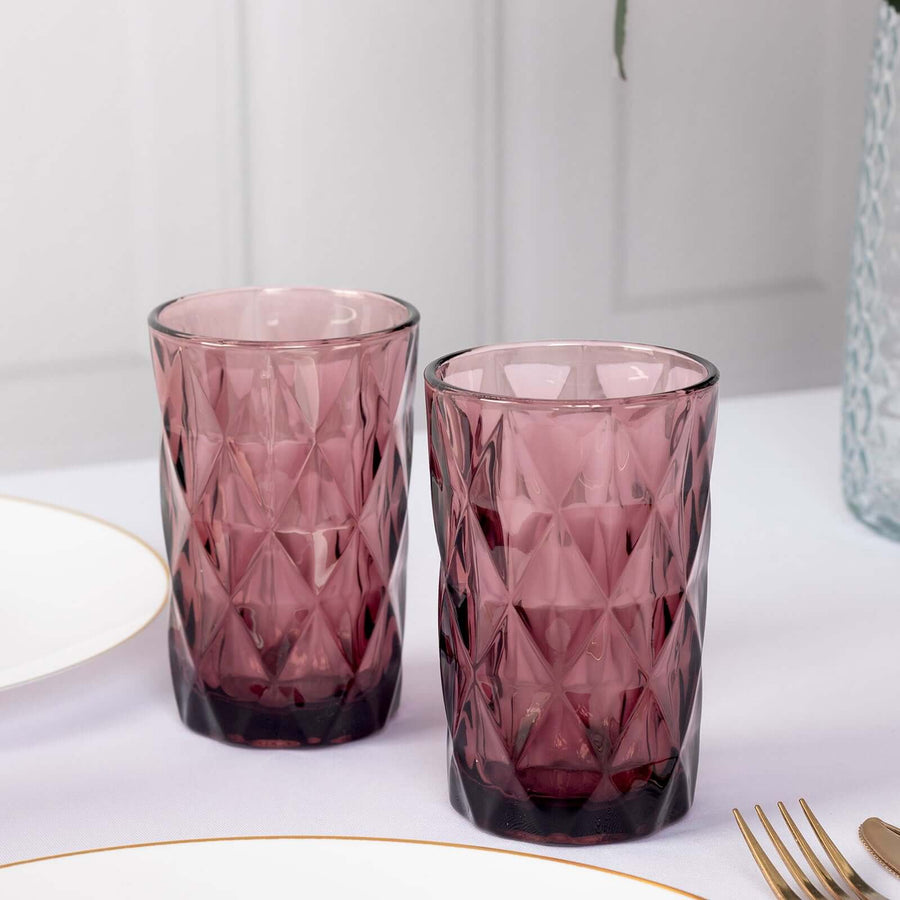 6 Pack Dusty Rose Crystal Cut Highball Cocktail Glasses with Heavy Base