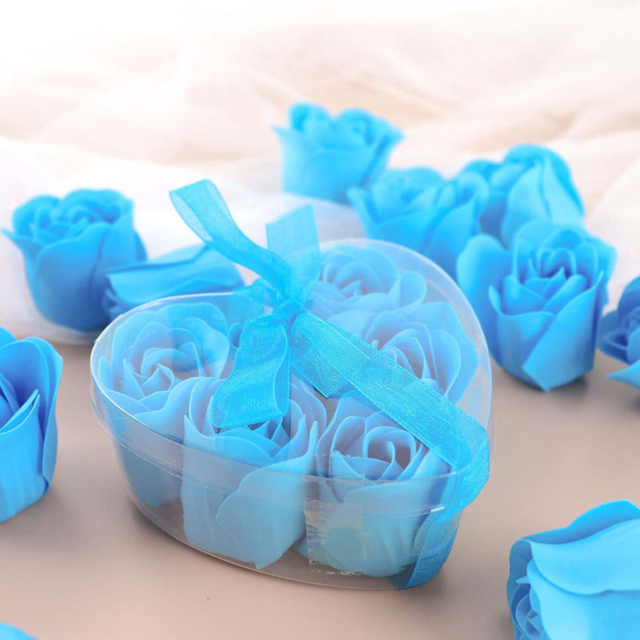 6 Pcs Turquoise Scented Rose Soap Heart Shaped Party Favors With Gift Box And Ribbon