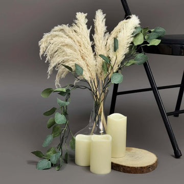 6 Stems Natural Dried Pampas Grass Decor Wheat Tint - Versatile Plant Sprays for Boho Chic Vase Displays Backdrops & Event Styling 32"