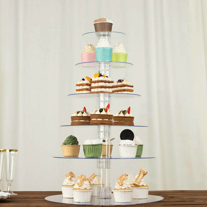 6-Tier Clear Round Acrylic Cupcake Tower Stand, Heavy Duty Cake Stand Dessert Display Film